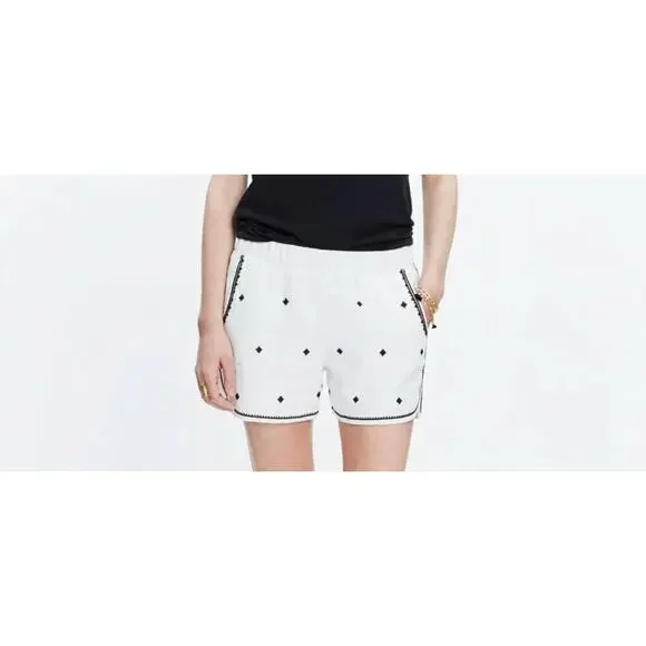 Madewell‎ Embroidered White Linen Pull on Shorts Size Small #F3130