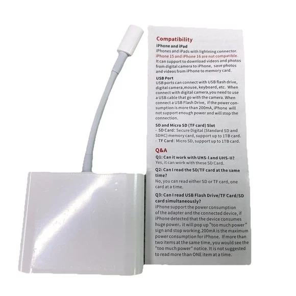 SZHAIYIJIN SD Card Reader For iPhone-Memory Reader USB‎ Plug&Play Trail Camera