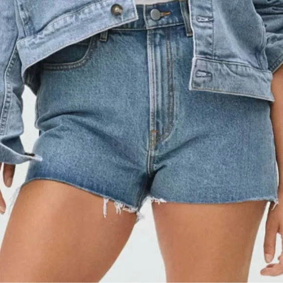 EVERLANE The Way-High Cut-Off Raw Hem Denim‎ Shorts in Indigo Blue Size 26