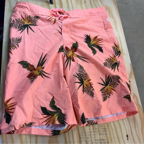 O’Rageous Men’s Medium Coral Tropical Floral Board Shorts Swim Trunks 21”‎