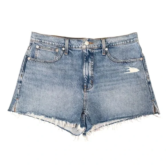 Madewell Relaxed Denim Shorts Women 30 Light Blue Good Distressed Raw Hem
