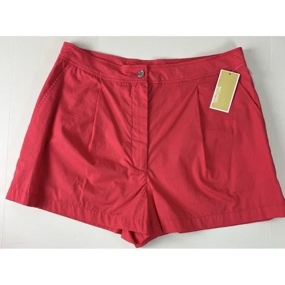 Michael Kors Pleated Shorts Womens 12 Geranium Pink Red MS330J44M1‎ New $98 A04