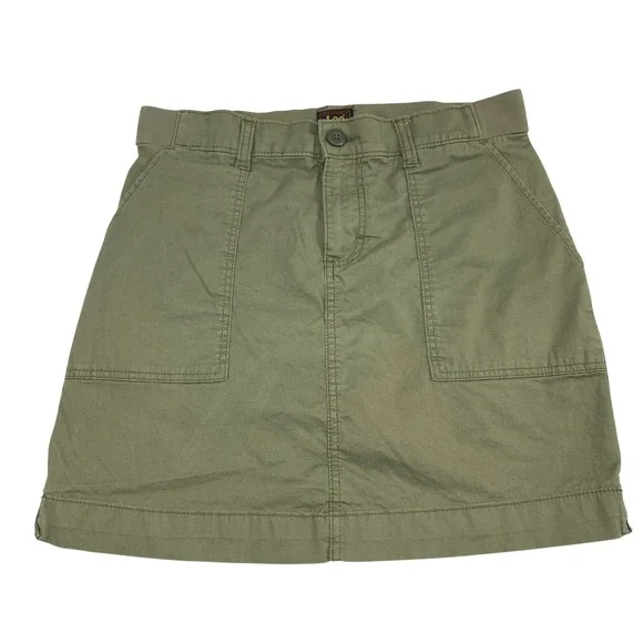 Lee Skort Womens 8M Olive Green Utility Cargo Hiking Mini Skirt Shorts Stretch
