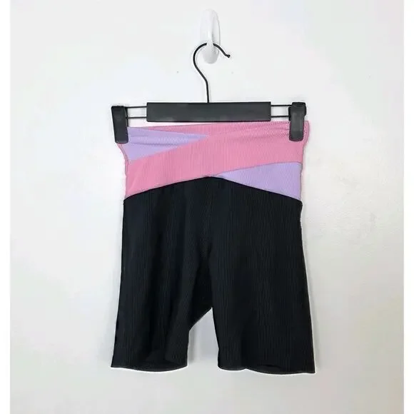 Beach Riot Black Pink Ribbed Stretchy Athletic‎ Summer Biker Shorts Size XS