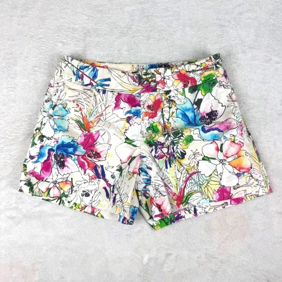 Express Womens Floral Print Chino Shorts Multi Watercolor Size 0 Cotton Stretch