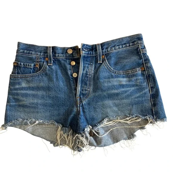 Levis Premium 501 Cut Off‎ Denim Shorts Women 26 Button Fly Big E