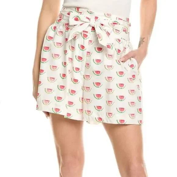 NWT Flora Bea NYC - Ambrose Watermelon Print Shorts - White Red Green - Size S