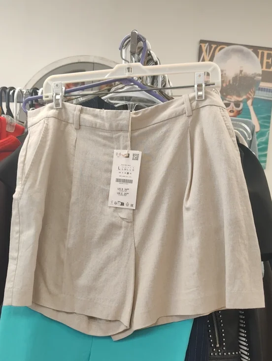 Linen-Blend High-Rise Cream Women’s Shorts