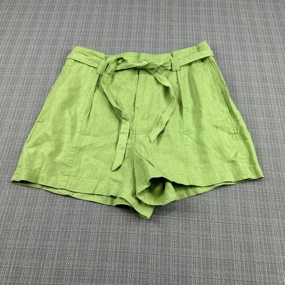 New Madewell Coastal Lime Linen Blend Paperbag Shorts size 6 Euro Preppy‎
