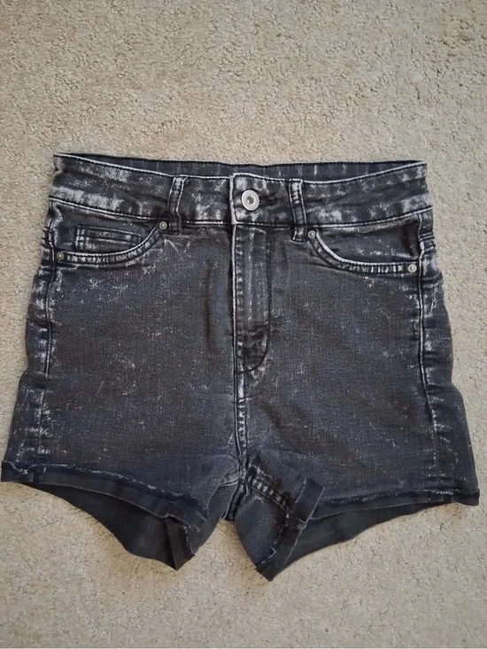 H&M High-Rise Black Washed Denim Shorts