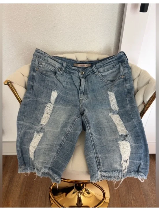 Highway Jeans Light Blue Distressed Bermuda Shorts