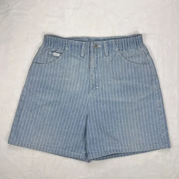 Vtg Lee High Rise Denim Shorts Sz 10 Petite Mom Striped Blue White 90s USA!