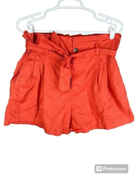 Madewell Paper Bag 'Coastal' Orange Tie Linen Blend Pull On Shorts Size 10