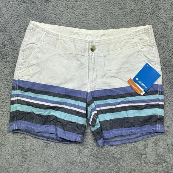 Columbia PFG Solar Fade Shorts Women's 6x6 White Purple Blue Striped Fishing NEW