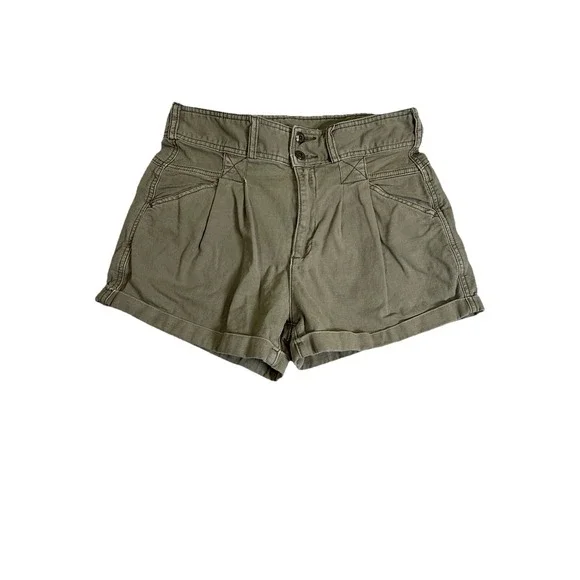 Pilcro By Anthropologie Olive Green Relaxed Pleated Shorts Women's 28 High Waist