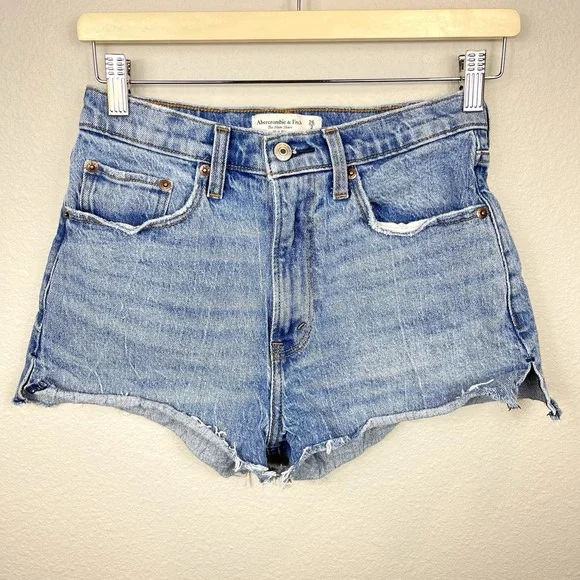 Abercrombie‎ & Fitch The Mom High Rise Stretch Blue Jean Shorts Size 25/2