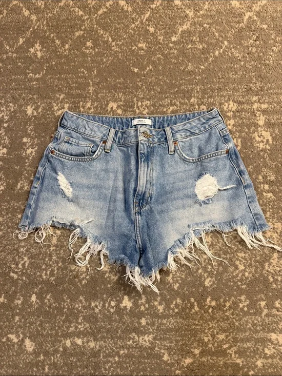 Forever 21 Light Blue High-Rise Distressed Denim Cutoff Shorts