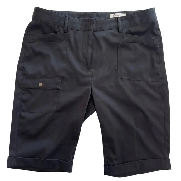Greg Norman Womens Black Bermuda Golf Shorts Cuffed Cargo Pockets Sz 6 RN128492