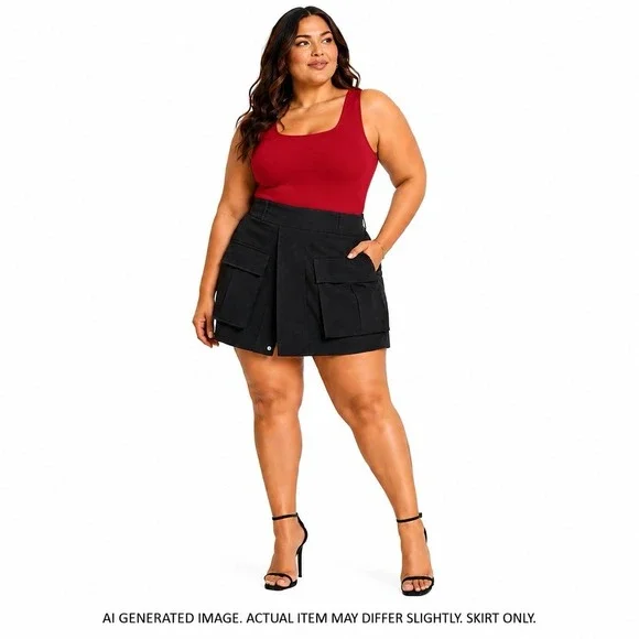 KBB by KAHLANA Womens The Duvet Cargo Skort Black Utility Plus 3X Streetwear NEW