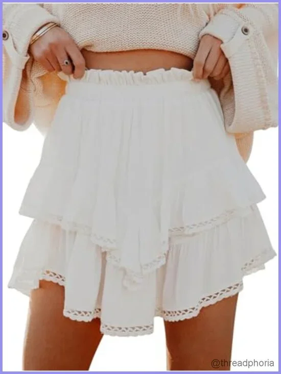 Flowy Ruffle Tiered Skorts High Waist Mini Golf Tennis Shorts