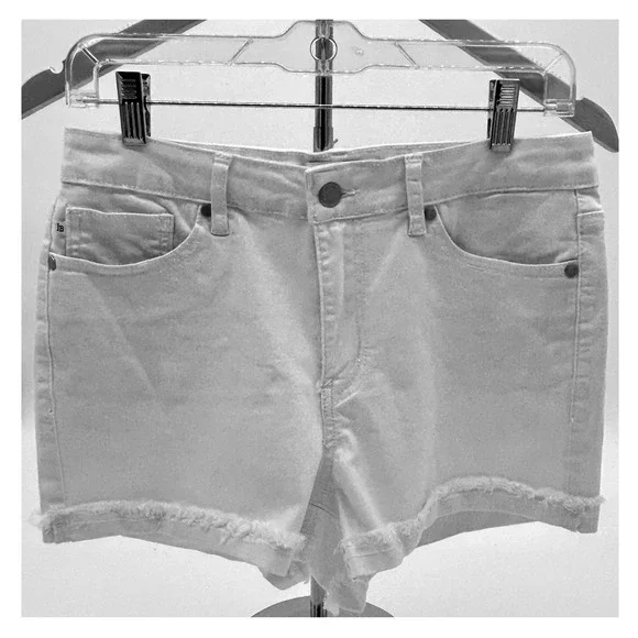 Judy Blue Tummy Control White‎ Denim Shorts High Waist Frayed Hem Size 28