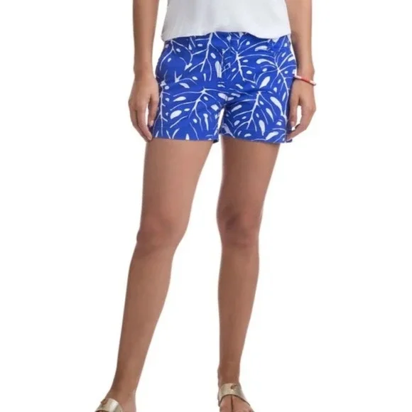Vineyard Vines Womens Blue White Monstera‎ Leaf Daybreak Shorts Size 0 Tropical