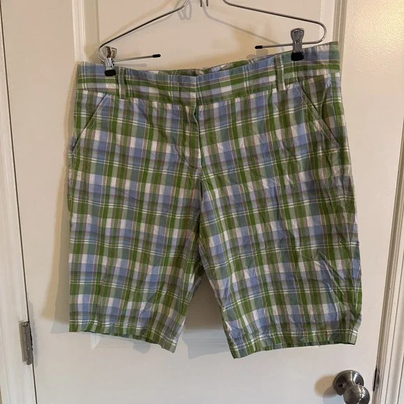 J Crew Women's Green Plaid Long Bermuda Shorts City Fit Size 14 Y2K