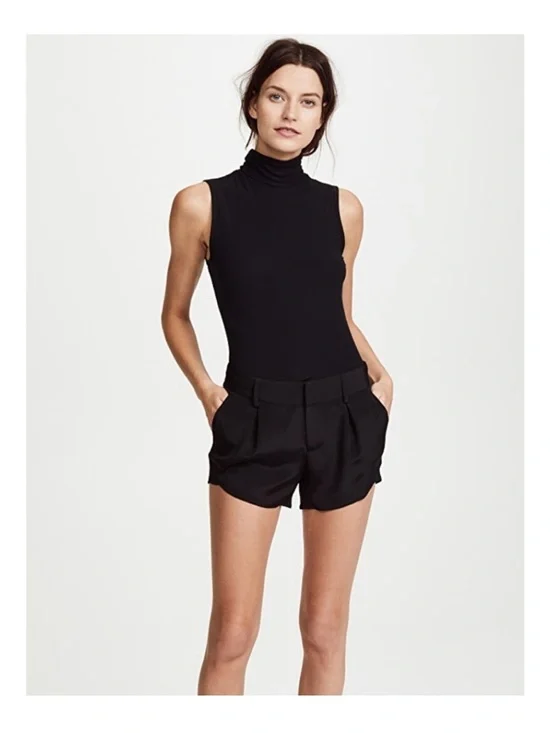 Alice +Olivia Butterfly pleated‎ silk-satin shorts black size 6 NWT