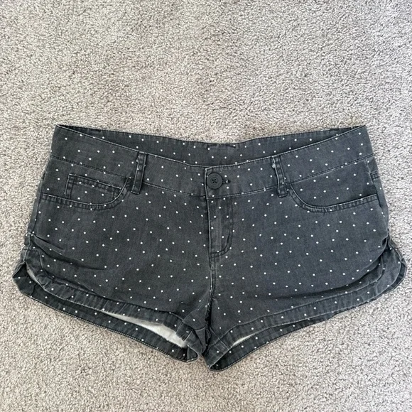 Ripcurl Gray White Stars Micro Shorts Sz 9‎ Y2K 90s 2000s Vintage Low Rise Denim