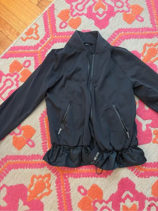 lululemon athletica Black Ruffle-Hem Bomber Jacket