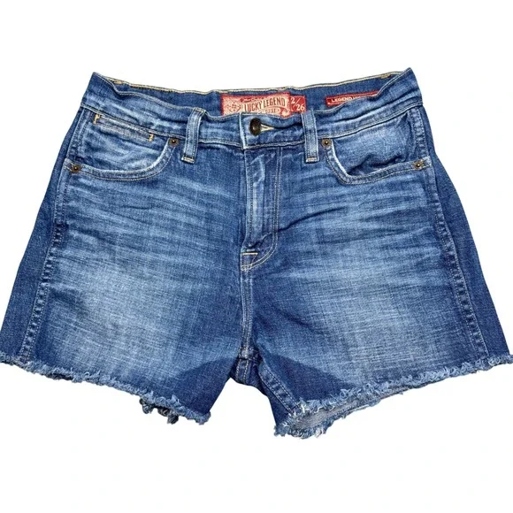 Lucky Legend Denim Shorts Frayed‎ Hem Blue Wash Casual Summer Made in USA 2/26