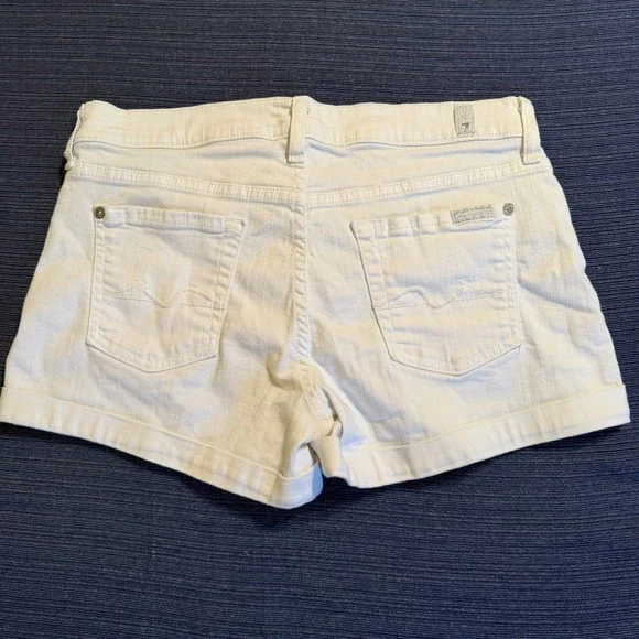 7 For All Mankind Womens White Denim Rolled Cuff Shorts Size 26 Mid Rise Stretch