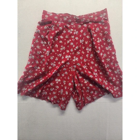 Miz California Red Floral Print Rayon Shorts‎ Size L Elastic Waist Vintage