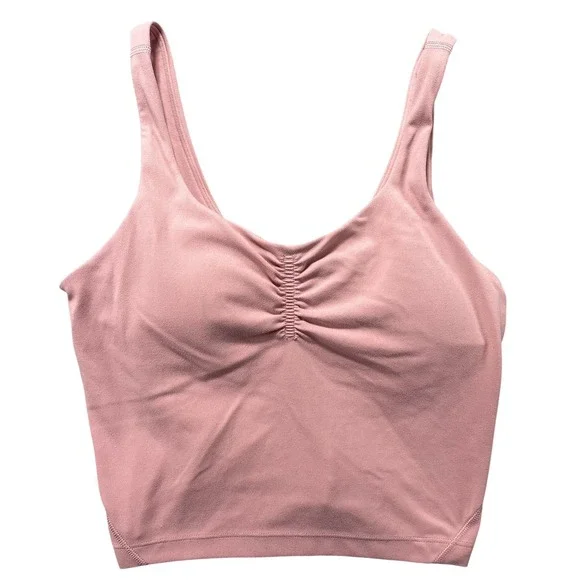 Lululemon Bra Womens 2 Pink Ruched Front Longline Sports Bra Yoga Gym Running