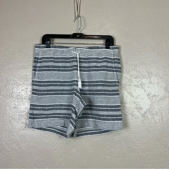 J.Jill love linen women gray white striped elastic waist shorts Sz XS 100% linen