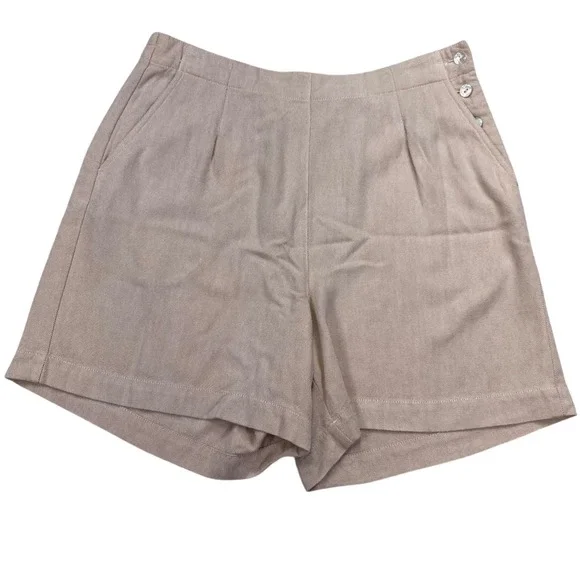 Talbots Petites Shorts Womens 12 Tan Beige Linen Blend Pleated Side Closure