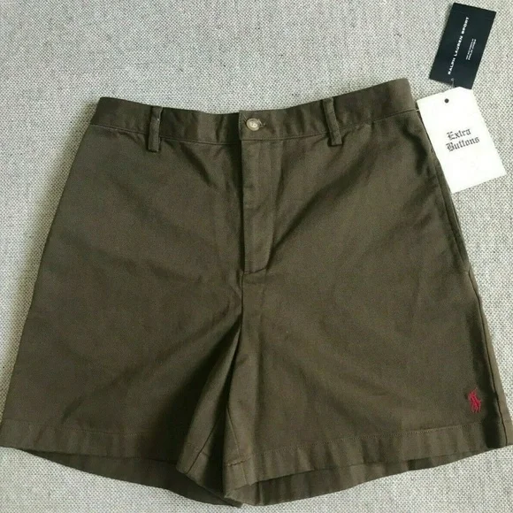 Ralph‎ Lauren Olive Green Flat Front Shorts 4 NWT