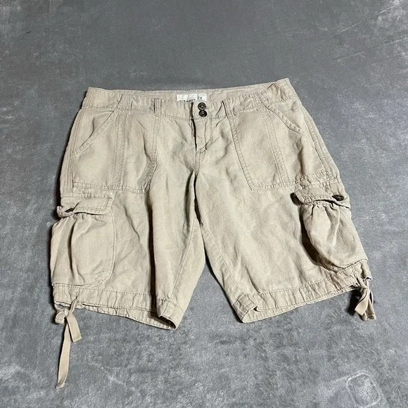 Y2K Old Navy Linen Shorts‎ Womens 6 Cargo Brown Breathable Lightweight Beach