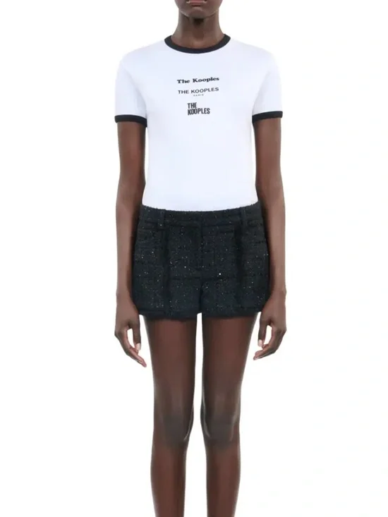 The Kooples Fitted Tweed Sequin High Waist dress Shorts Black 4 Fits US‎ 12–14