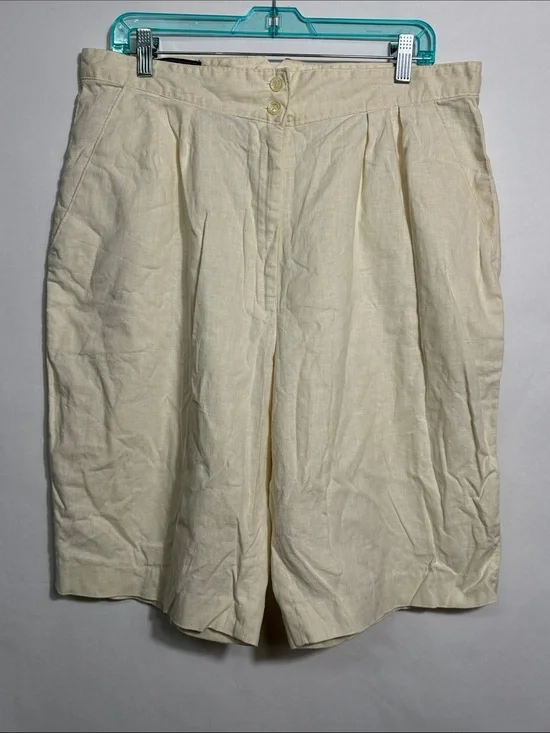 Vintage Oscar de la Renta Cream Linen Blend Pleated Shorts Size 36 Made in Japan