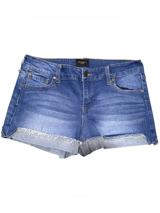 Celebrity Pink Distressed Blue Denim Roll-Cuff Shorts