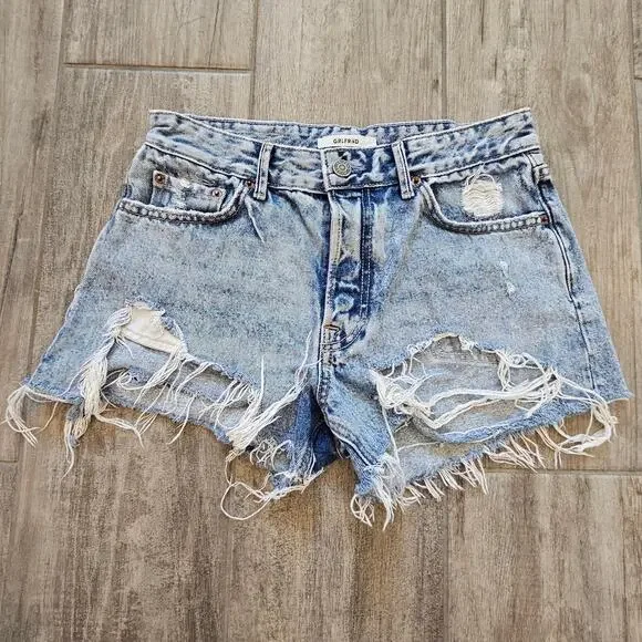 GRLFRND Helena High-Rise Distressed‎ Cut-Off Denim Shorts Women’s 25 Light Wash