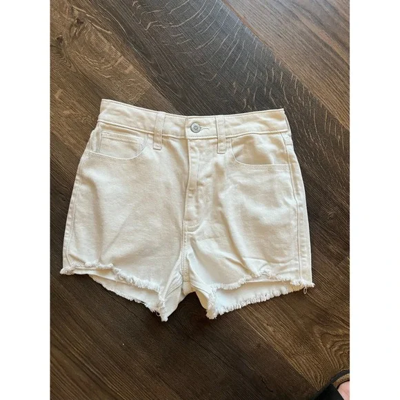 Hollister Ultra High Rise Mom Shorts Vintage‎ Stretch Frayed Hem Tan 25