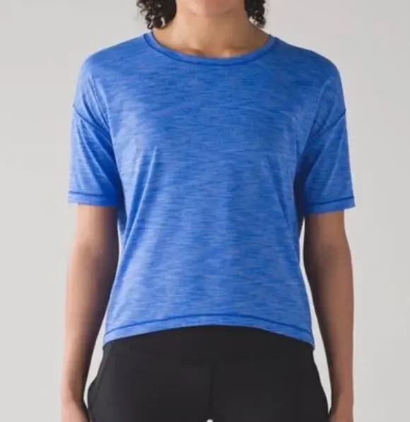 Lululemon Run It Out Tee Heathered Cerelean Blue Size?? (Measurements Below) Gym