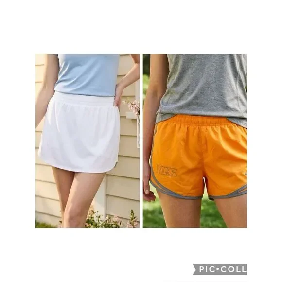 NWT NIKE Women’s 2 Pair Orange/Gray Training Short & DSG White Skort - Size M