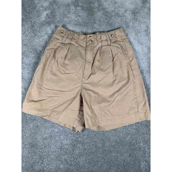 Madewell Pleated Khaki Shorts Tan High Rise Elastic Back Cotton Lyocell Size 4