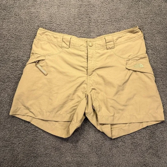 The North Face Shorts Womens 10 Khaki Outdoor Hiking Nylon Quick Dry‎ Zip Pocket