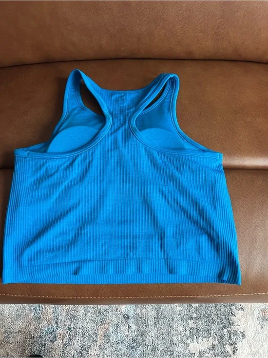Bright Blue Ribbed Racerback Crop Tank Lulu lemon ebb to street SZ 10