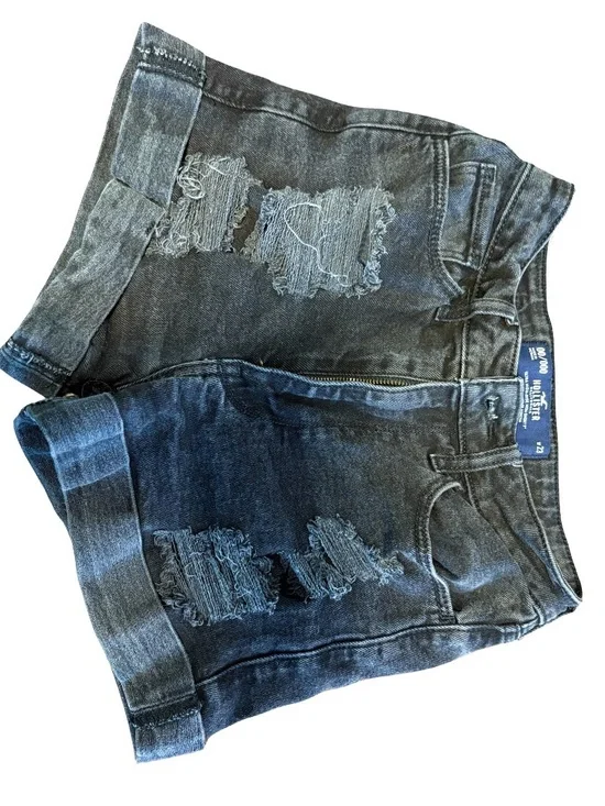 Distressed Black Denim Shorts