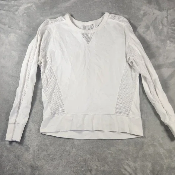 Athleta‎ Athleisure Shirt Womens Size Medium White Long Sleeve Mesh Accents